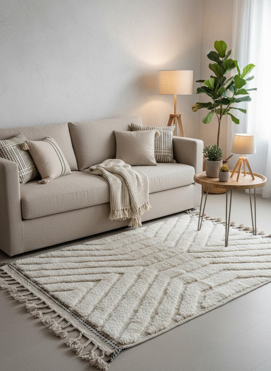 Tapis berbère Azilal marocain en Laine – 100x150 cm – Fait Main – Tapis de Salon, Chambre ou Bureau – Déco Ethnique Chic