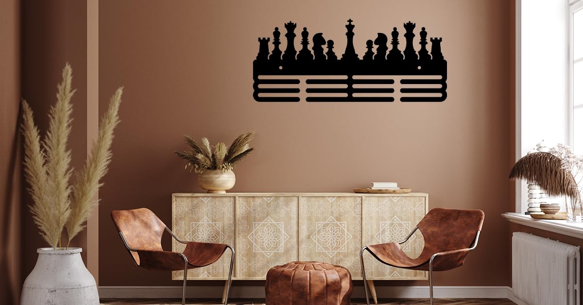 Alien Lasertech Chess Metal Medal Hanger for Home and Office (Mild Steel Material with Black Powder Coating) 350mm x 150mm with 12 Hooks 1.5 mm Thickness-image-17