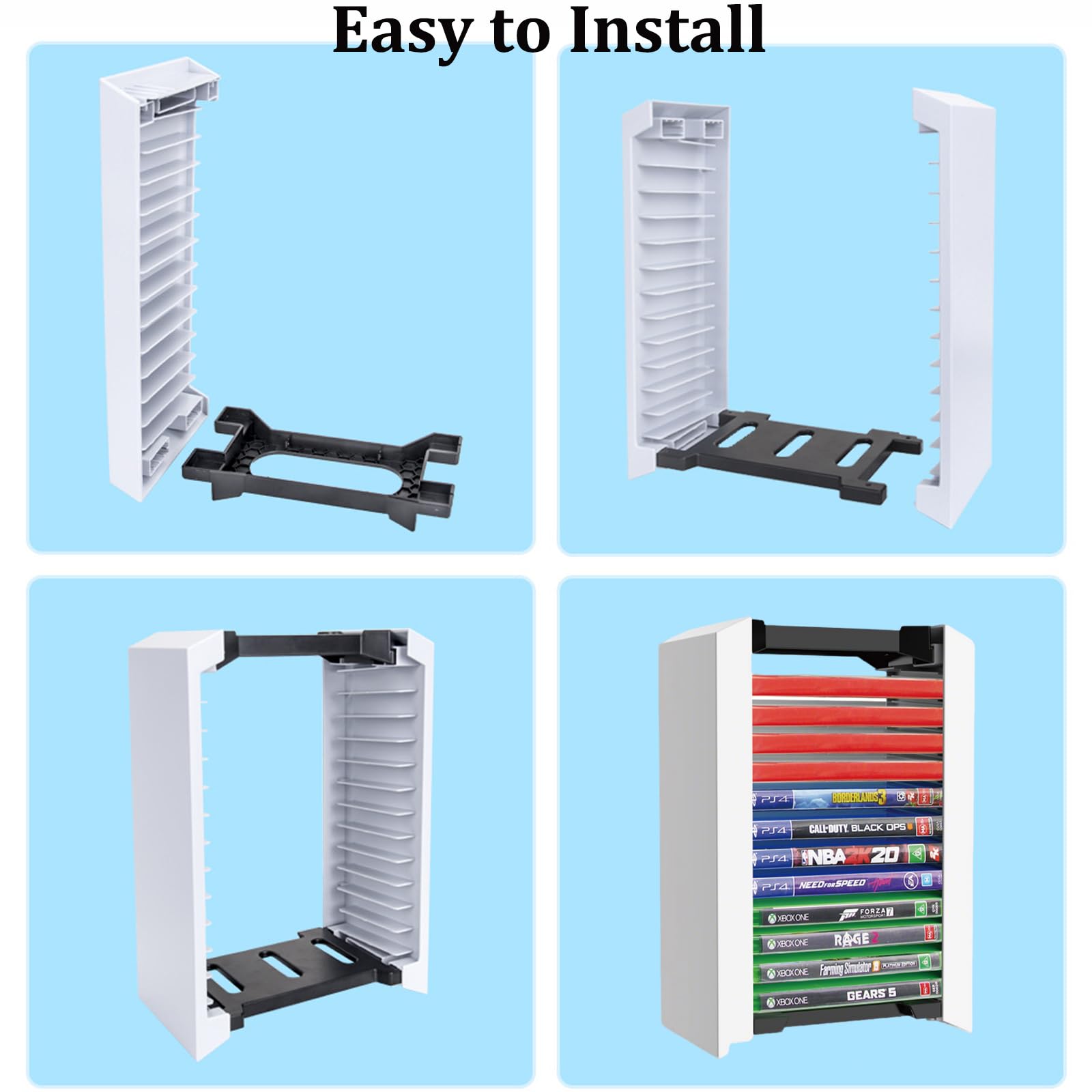 iFCOW Torre di archiviazione per giochi per PS5, scatola di archiviazione per dischi di gioco rack 12 giochi supporto per dischi di gioco per PS5
