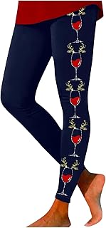 Leggings de mujer con estampado de copa de vino de Navidad y cintura alta, leggings de entrenamiento para levantamiento de caderas, pantalones de yoga, pantalones de verano 7/8, color rojo