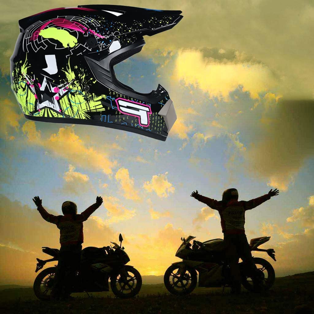 Gioventù Bambini MTB Casco da Motocross, con Occhiali Guanti Maschera, Adulto Faccia Intera Offroad Strada Enduro ATV Scooter Moto Caschi, Unisex Discesa Corse Dirt Bike Casco