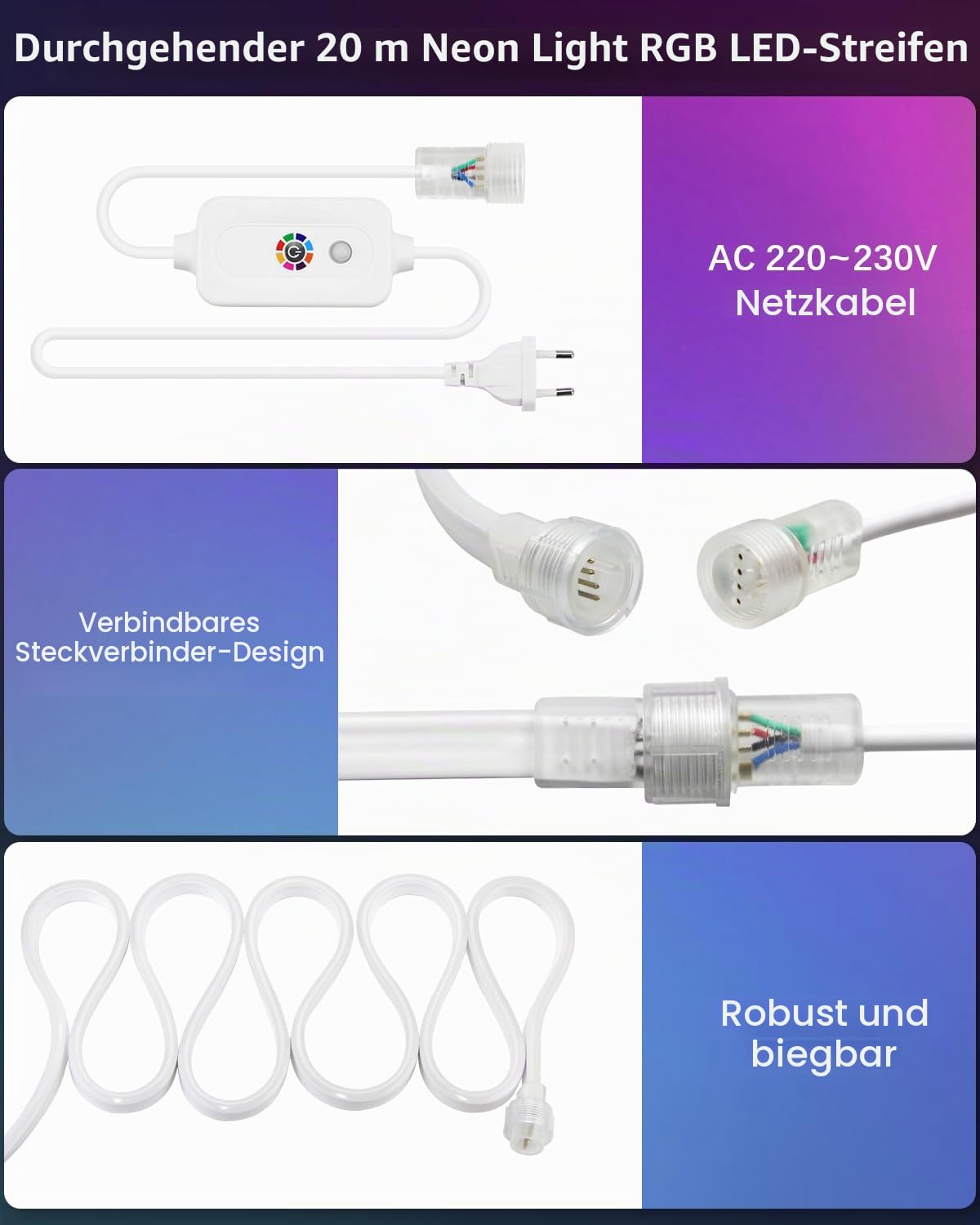 ALITOVE 230V Neon LED Streifen 30m RGB LED Band Aussenbereich Wasserdicht | mit IR Fernbedienung, für Außenwände von Gebäuden, im Garten,am Pool, auf Partys und in Bars, Nicht Selbstklebend, Keine APP