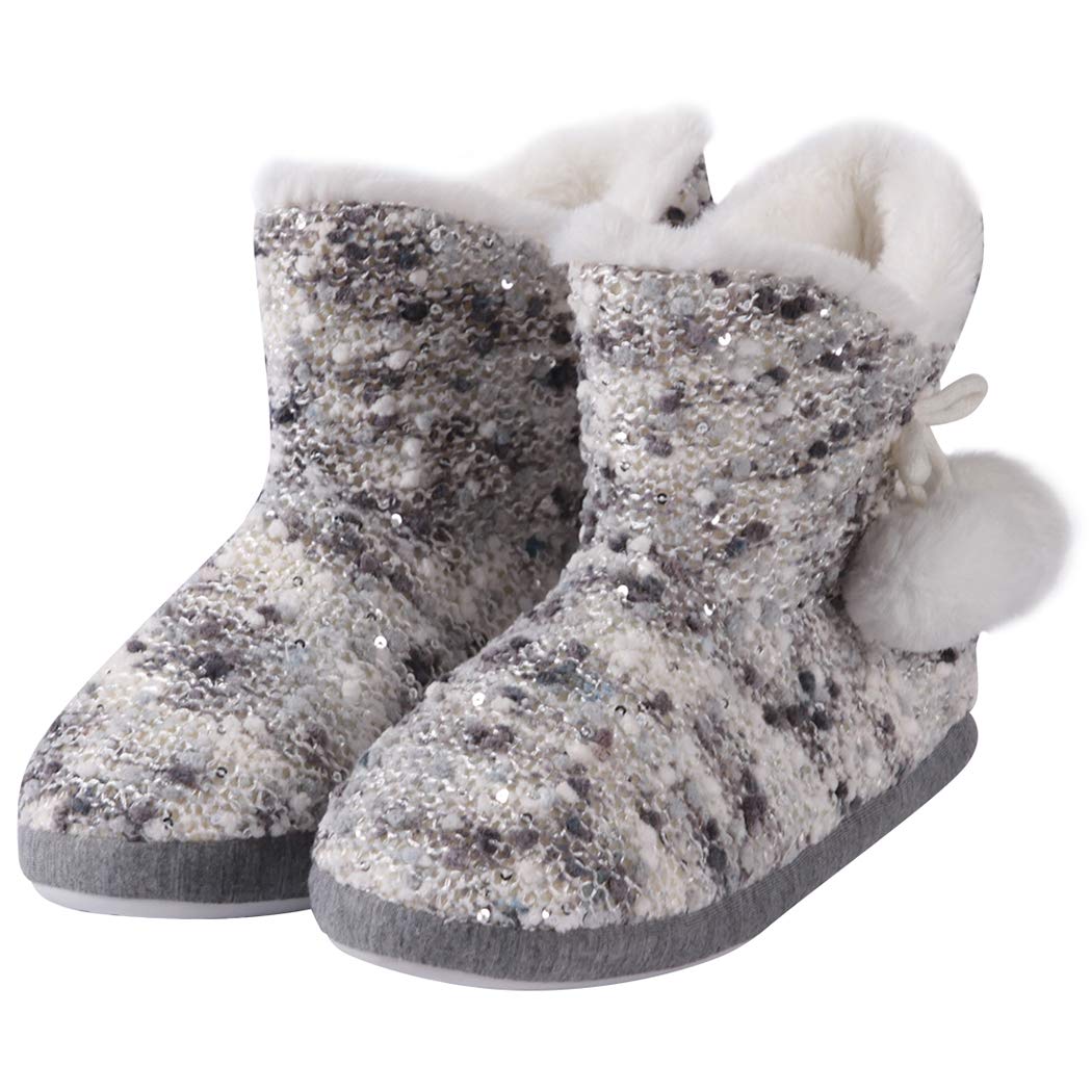 Home Slipper Bootie Slippers Women's Woolen Yarn Plush Lining Fuzzy Warm Indoor Ankle Boots