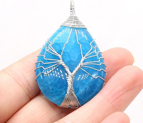 Miniatura 4 de LE SKY 4 colgantes de piedra natural con forma de gota de agua grande, piedra de ágata de cristal, tejido a mano, dijes de árbol de la vida para