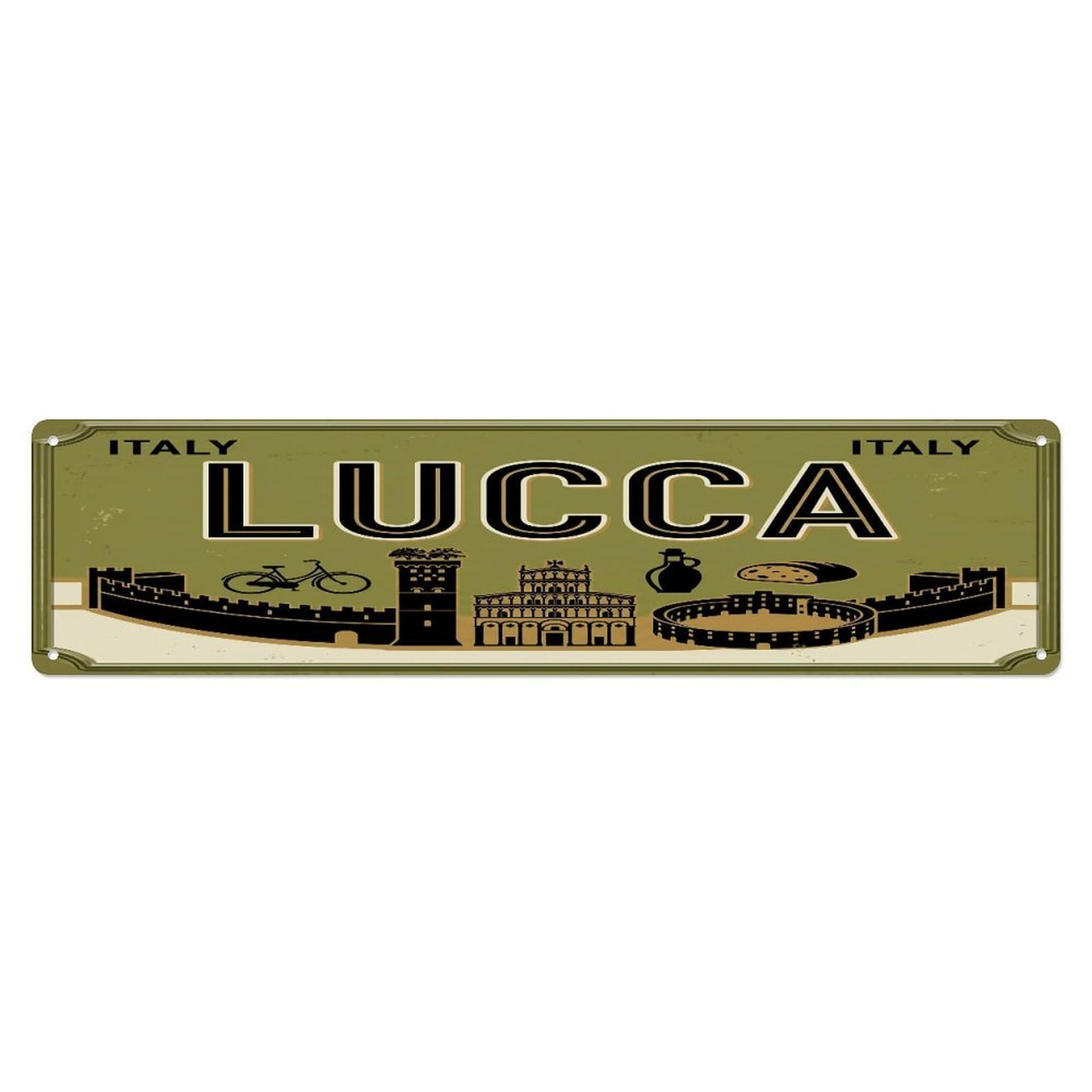 Tgrcjimh Style Metal Tin Sign Vintage Travel Lucca Italy Walls Bicycle