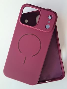 More Gsm iPhone 17 ProMax i in Manyetik, Magsafe ile Uyumlu Lansman, Darbeye Dayan kl  Kadife   Y zeyli Wireless Kablosuz Sarj  zellikli Esnek Silikon K l f Bordo