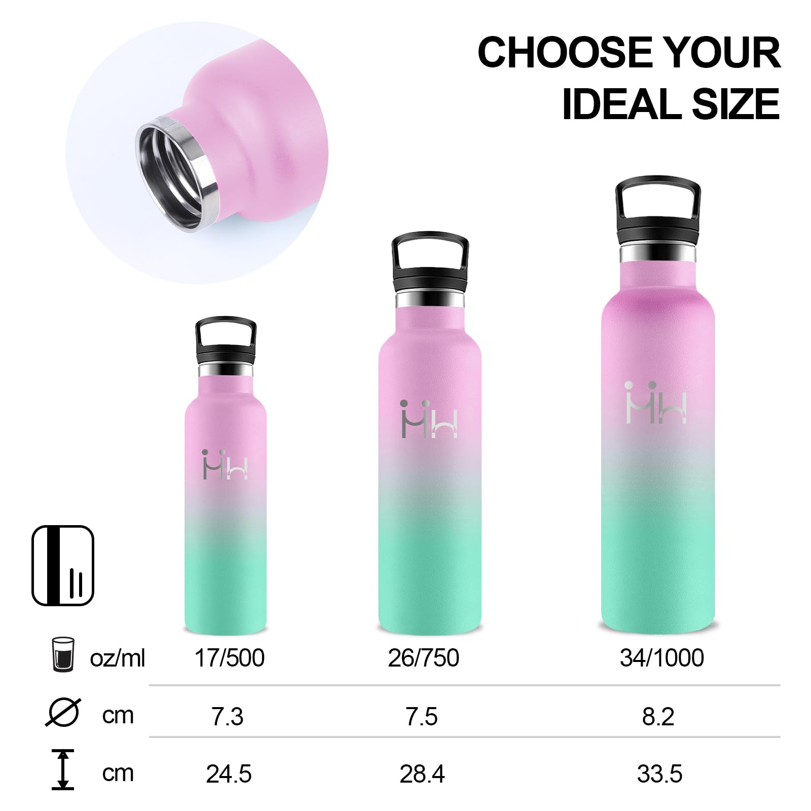 Borraccia Termica- 0,5 litri- Borracce, Senza BPA, Borraccia con Cannuccia, Senza Perdite, Borraccie Acciaio Inox, Borraccie Metallo, Doble Aislamiento, Borracce Termiche per Scuole, Uffici, Viaggio
