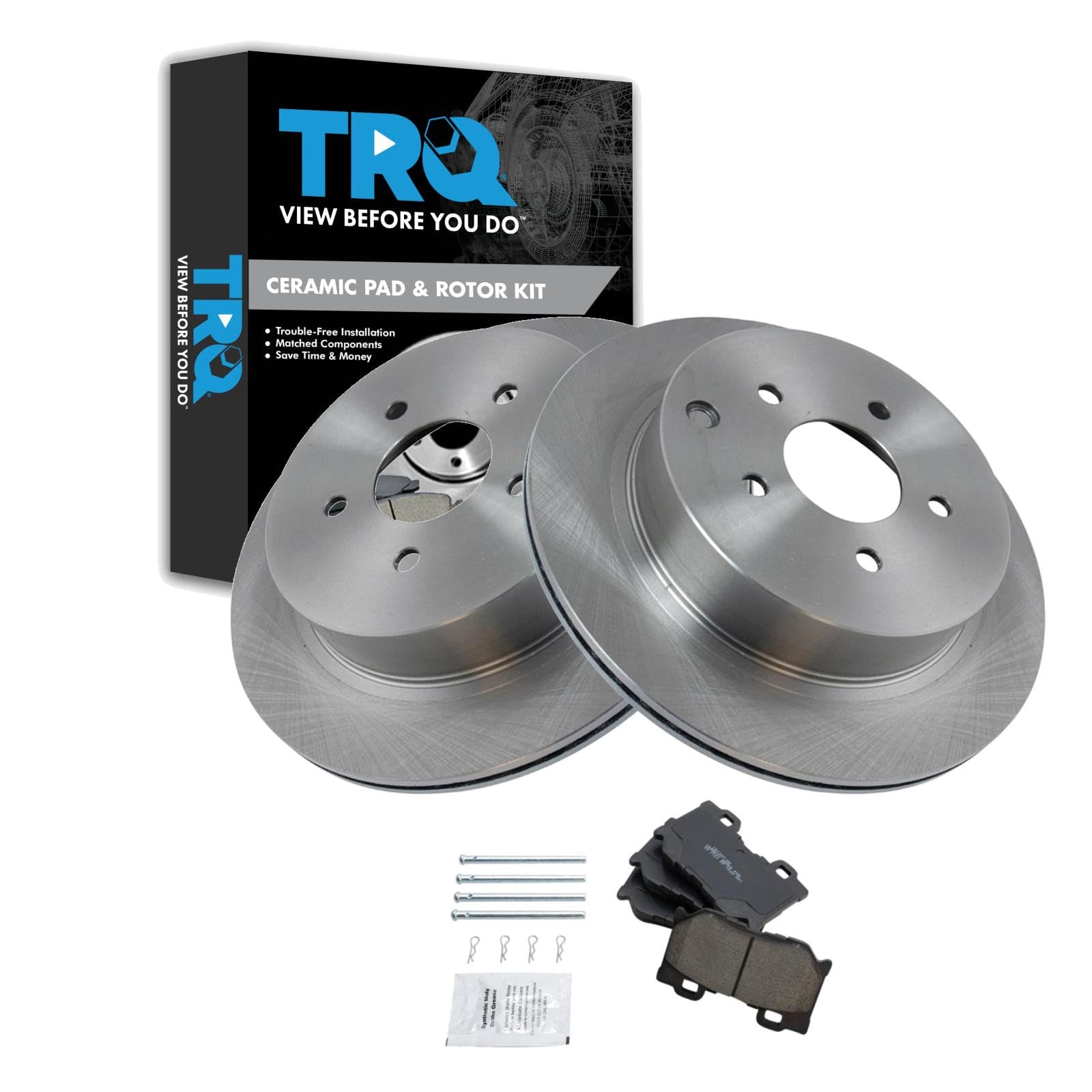 TRQ Rear Brake Pad and Rotor Set Ceramic Compatible with 2013 Infiniti M37 2013 M56 2015-2019 Q70L 2018 Q50