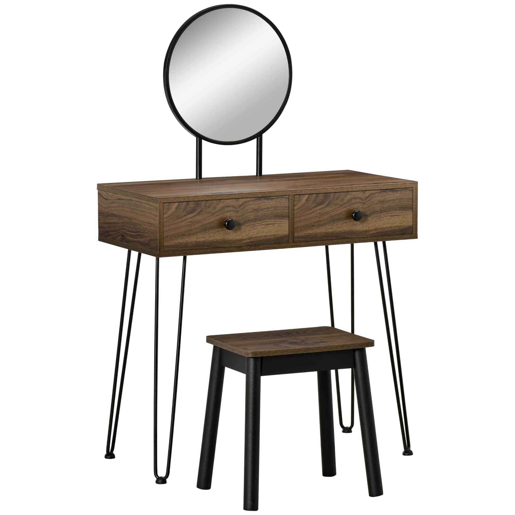 HOMCOM Postazione Trucco in Stile Industriale, Toeletta Trucco in Legno | Con Sgabello e Specchio, Postazione Makeup in Metallo per Camera da Letto