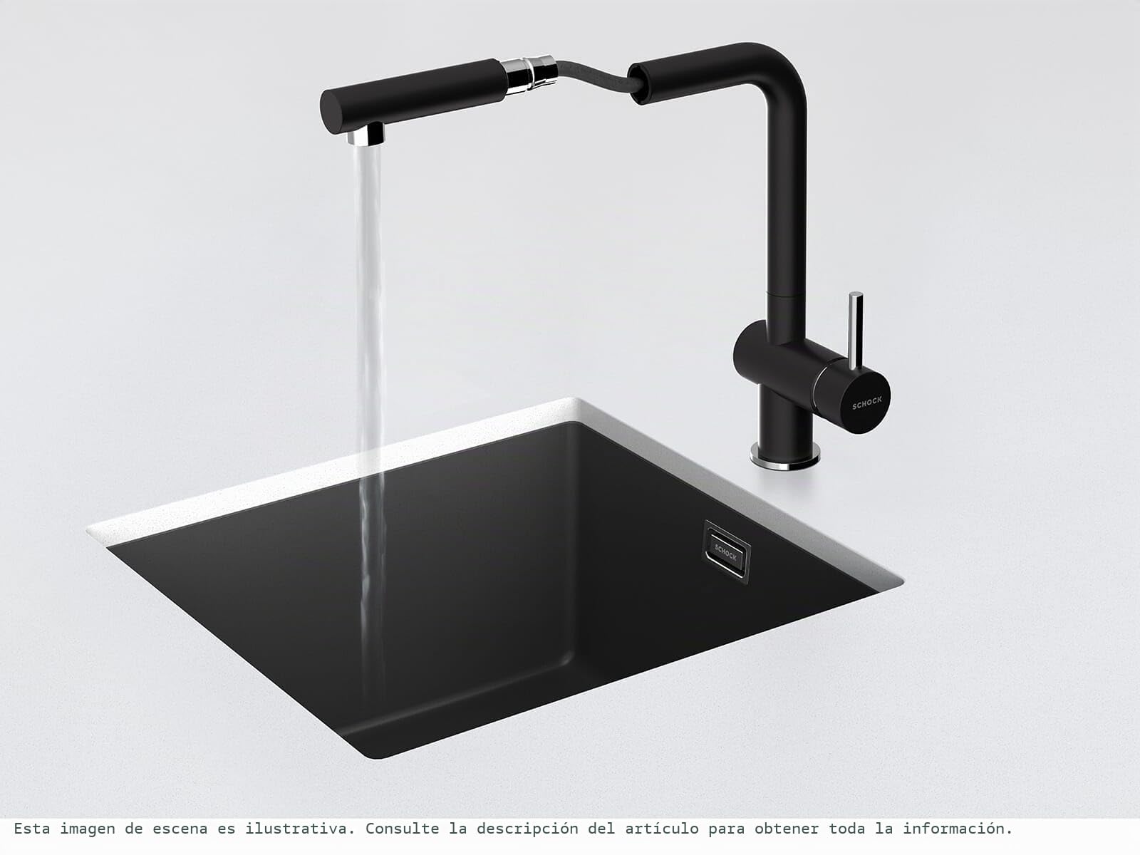 SCHOCK Grifo de cocina Epos Nero I negro de alta presión con alcachofa extensible, giratorio 360°, grifo para fregadero de cocina, diseño moderno, ahorro de agua, monomando de latón