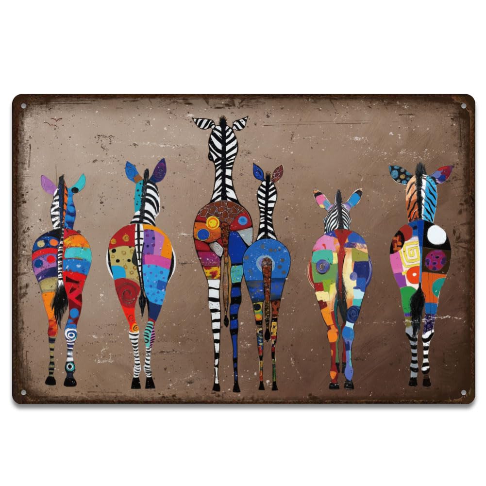 SUPERDANT Metal Signs Zebra Back Shadow Tin Signs Retro Tin Poster Iron Wall Plaque Metal Sign for Living Room Garage Patio Easy Hang Gift 20x30cm