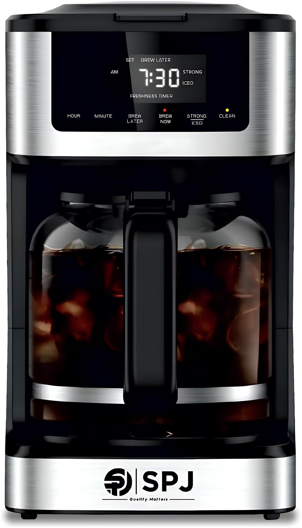 SPJ 12-Cup Coffee Maker – Hot & Iced Brew Machine with Brew-Strength Control, Self-Clean, Fast Brewing, Smart Touch-Screen Panel, Silver/Black