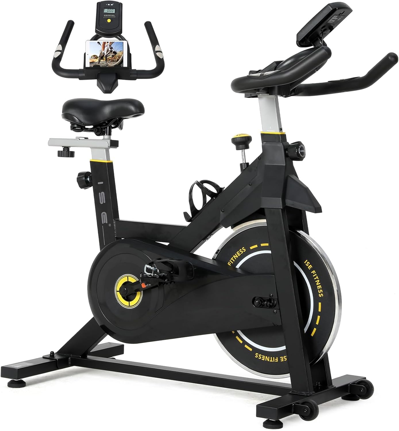 ISE Cyclette da Casa con Resistenza Regolabile, Cyclette per Casa Professionale con Schermo LCD Supporto per Smartphone Exercise Bike per Palestra a Casa
