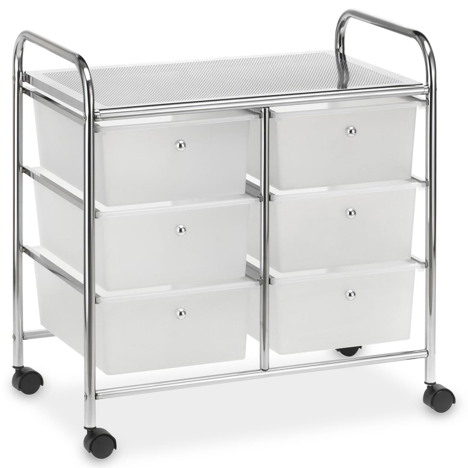 IDIMEX Caisson sur roulettes GINA Chariot avec 6 tiroirs en Plastique Blanc Transparent et 1 étagère, Meuble de Rangement pour Salle de Bain en métal chromé