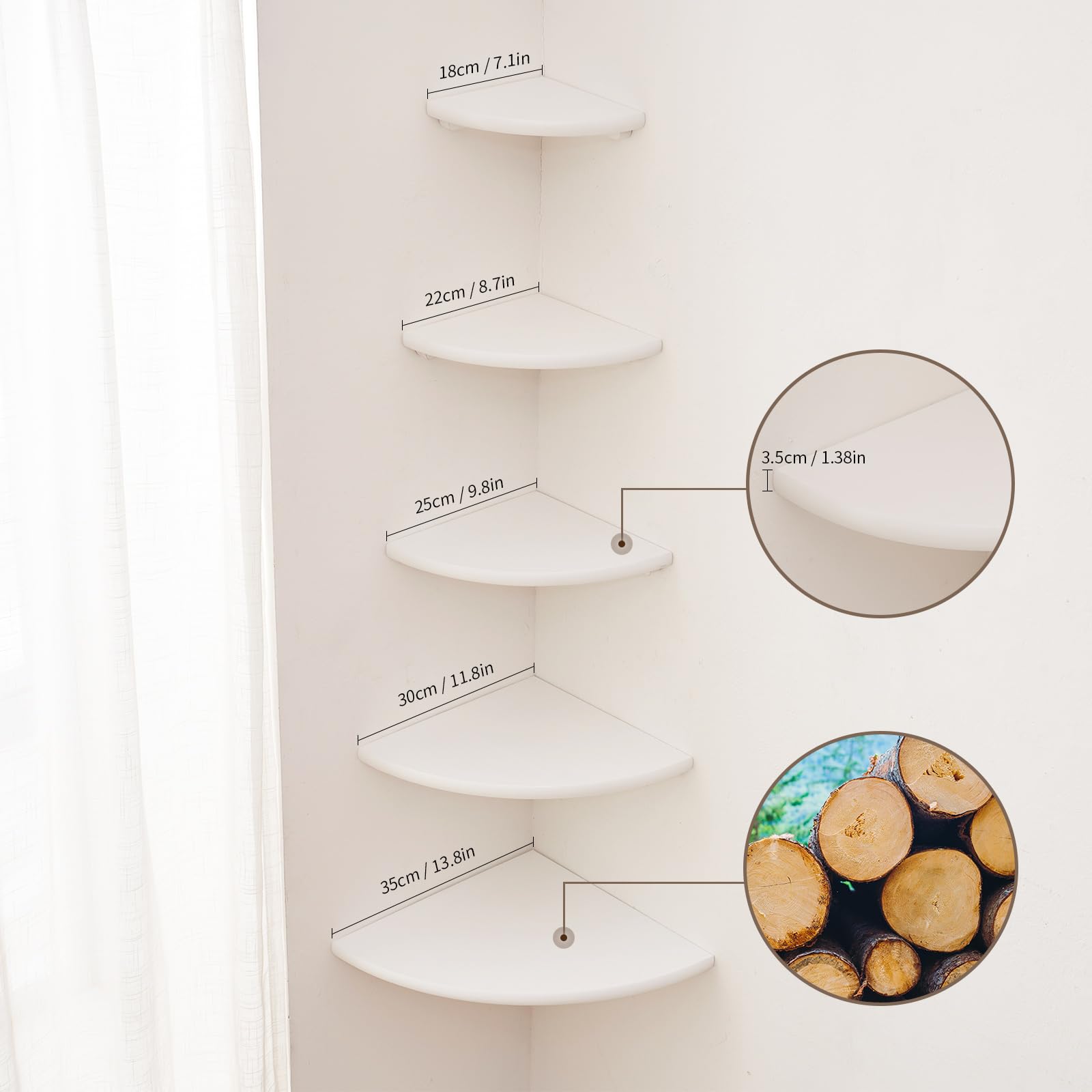 TREOAKWIS Corner Shelf White - Image 4