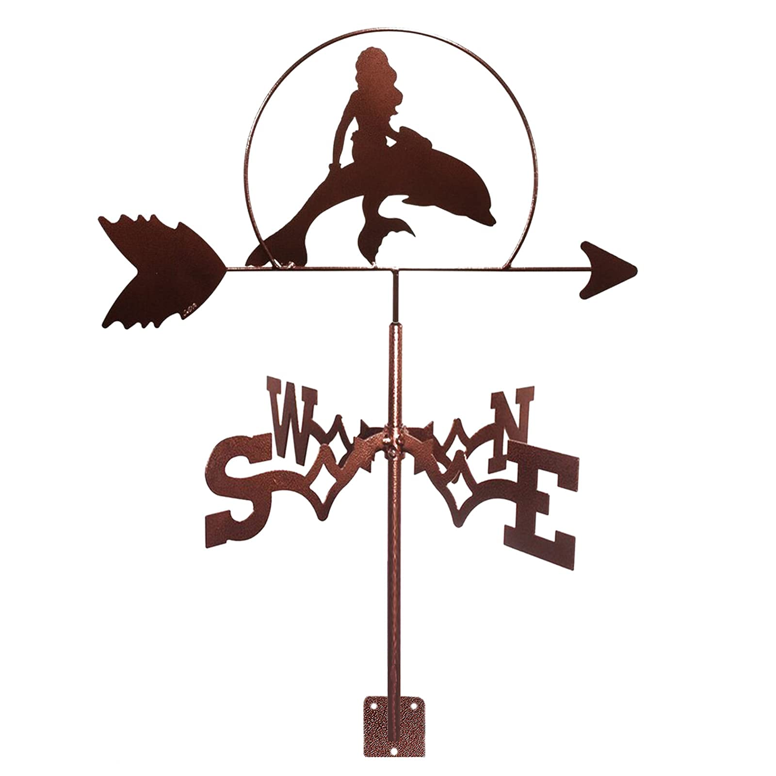 TAXXII Weather Vane Weathervane Mermaid and Dolphin Cast Iron Garden Stake Wind Direction Indicator for Outdoor Roof Mount Indicating Nice Decorations