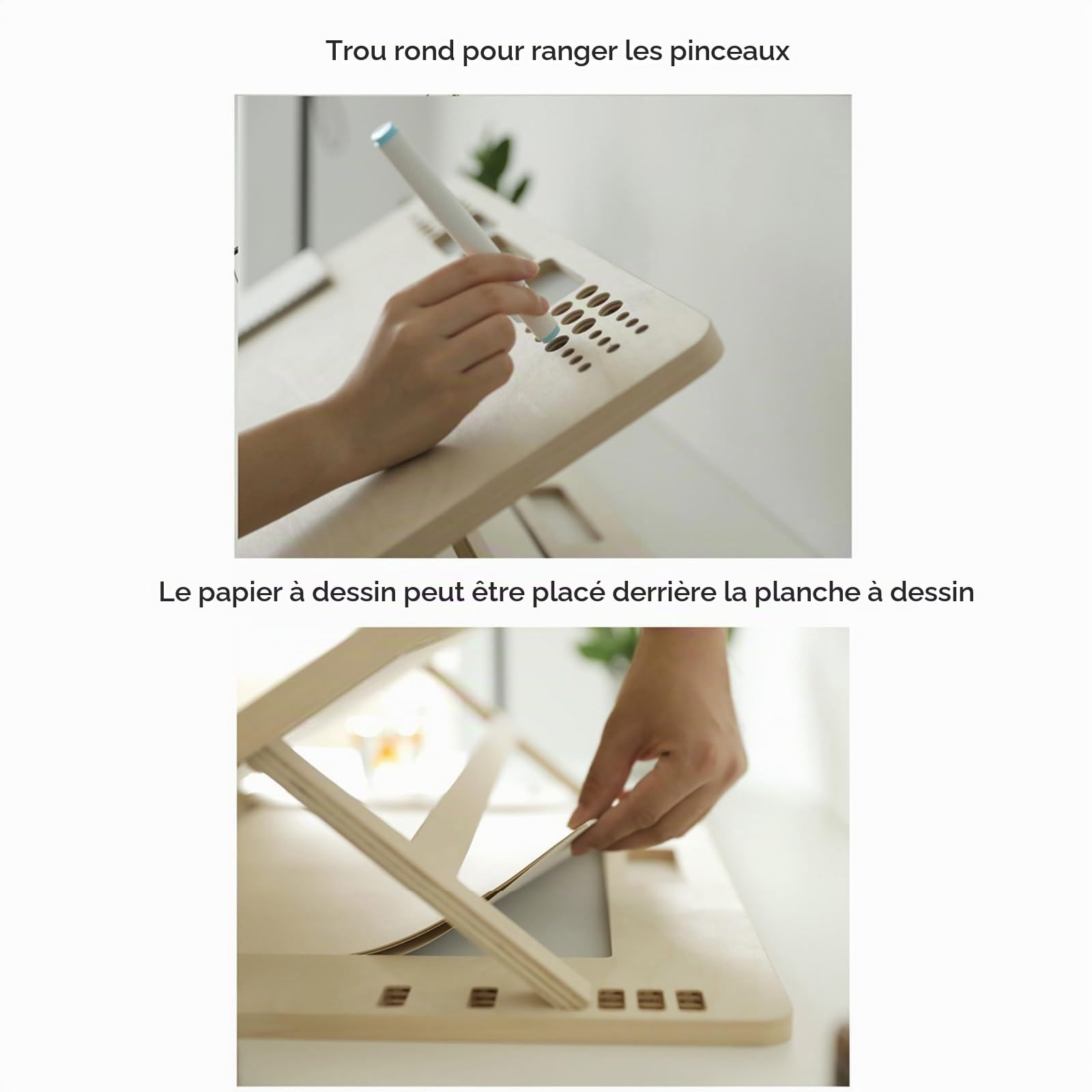 Planche a Dessin A3, Tablette Dessin Portable, avec Trou de Rangement pour Pinceaux, Chevalet de Table, pour Artistes Professionnels et Peintres Amateurs