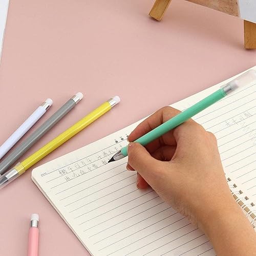 Miniatura 4 de JCKWMFKE 6 lápices mágicos multicolor sin tinta eternos con borrador, lápiz infinito de color sólido, lápiz sostenible para escribir, dibujar