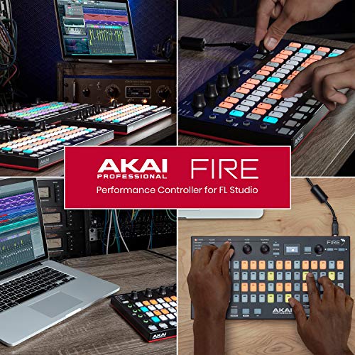 AKAI Professional Fire – Tastiera MIDI Controller per FL Studio con connettività USB plug-and-play, matrice Clip 4x16 RGB con pad sensibili alla velocity, display OLED