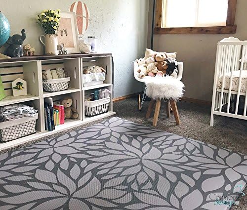 Premium Stylish Foam Floor Mat | Cushy-Soft & Thick | Waterproof, Easy-to-Clean, Hypoallergenic, Non-Toxic, Pet-Friendly, Portable | Baby Play Mat, Yoga Mat, Exercise Mat - Large Grey Botanical Garden