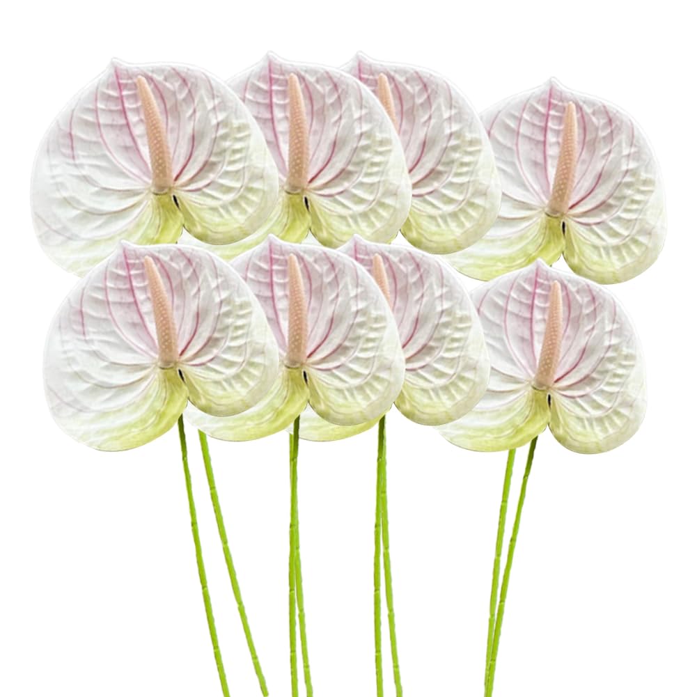 8 Pcs 24inch Artificial Anthurium Lily Flowers Permanent Fake Flower for Home Table Centerpieces Arrangement Bouquet and Green Leaf for Bridal Wedding Festival Party (Light Green)