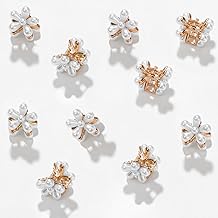 Hair Drama Co. Flower Mini Small Hair Claw Clips for Women - Set of 10 | Floral Barrette Claw Cips Hair Accessories for Women | Daisy Flower Retro Hair Clutches | Bun Clutch Clips Accessory