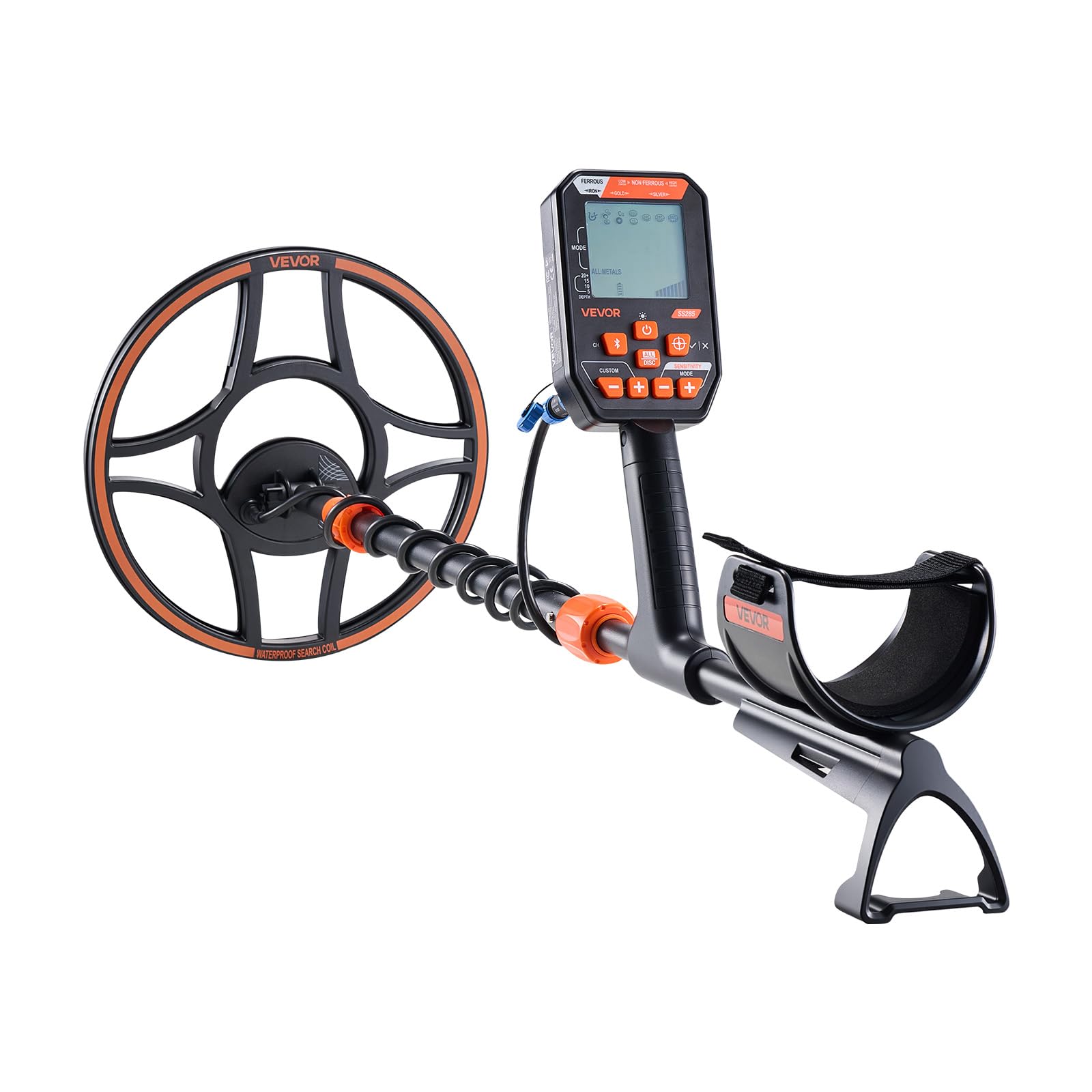 VEVOR Metal Detector Impermeabile IP68 Kit Rilevatore d'Oro per Adulti con Display con Cuffie Wireless 7 Modalità Asta Lunghezza Regolabile Profondità Rilevamento 304,​8 mm Ricerca Metalli Oro