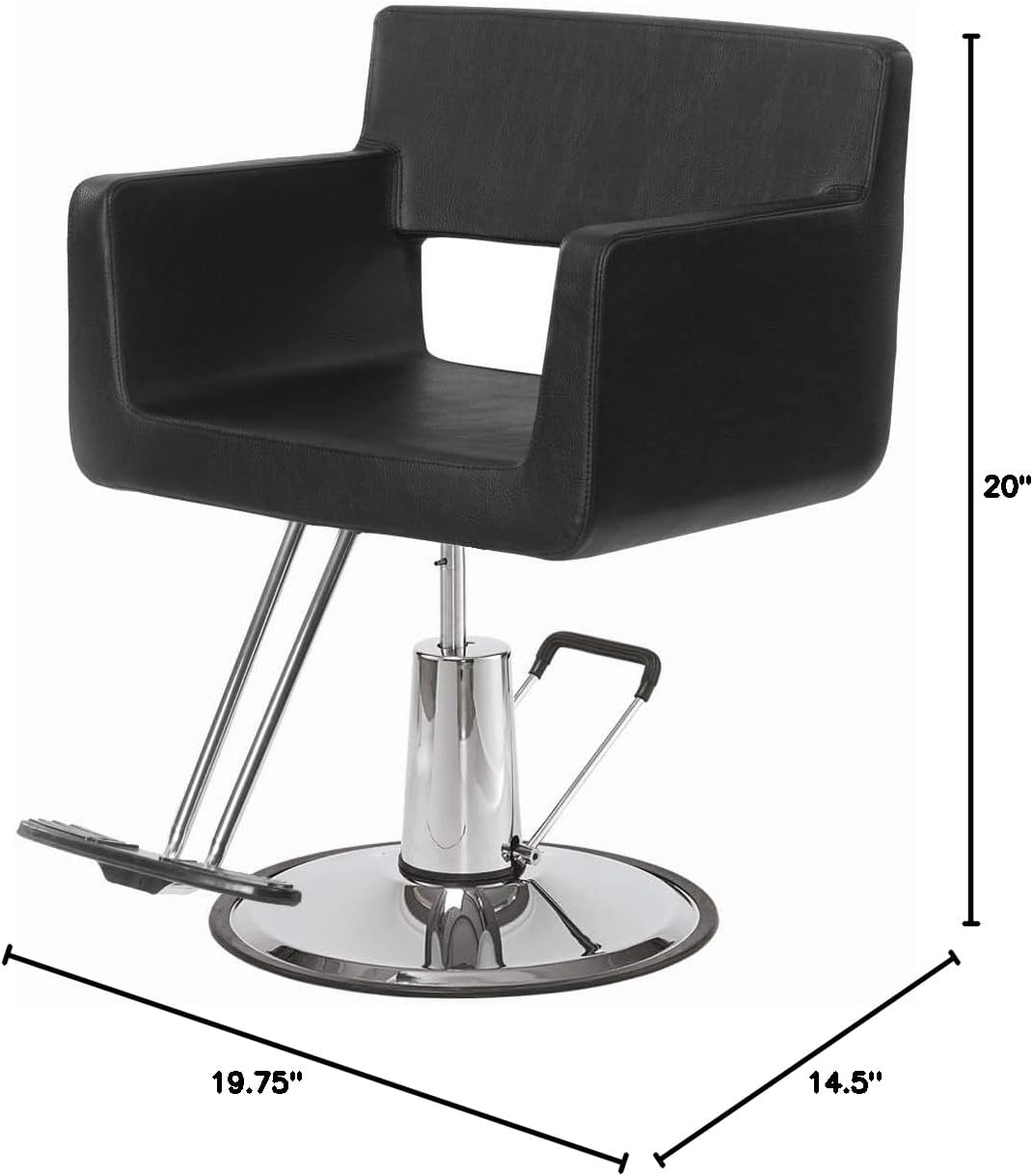 Buy-Rite Rosa Styling Chair for Professional Salons & Barbers – Standard Black Vinyl, 23" Chrome Base, Hydraulic Pump, Seamless Design, T-Bar Footrest, Wide Seat with Low-Cut Back, YLG-ROSASTYL-BLK