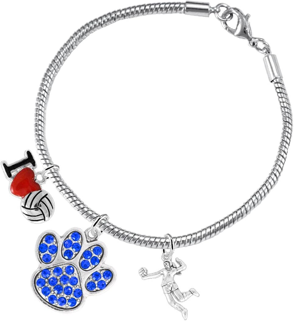 Cardinali Jewelry Blue Crystal Paw Volleyball, Adjustable, Safe-Hypoallergenic, Nickel, Lead and Cadmium Free