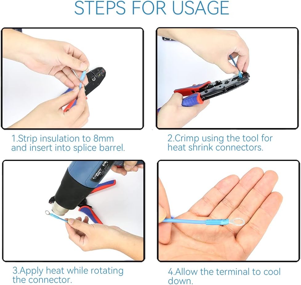 HKS 520PCS Heat Shrink Wire Connectors Kit 12-10 16-14 22-16 AWG - Tinned Red Copper - Ring Fork Spade Butt Splice Terminal (3Colors/21Size) - Marine Automotive Electrical Waterproof Insulated Crimp