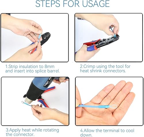 Miniatura 6 de HKS Kit de conectores de cable termorretráctil, 520 unidades, 12-10, 16-14, 22-16 AWG, cobre rojo estañado, terminal de empalme a tope de horquilla