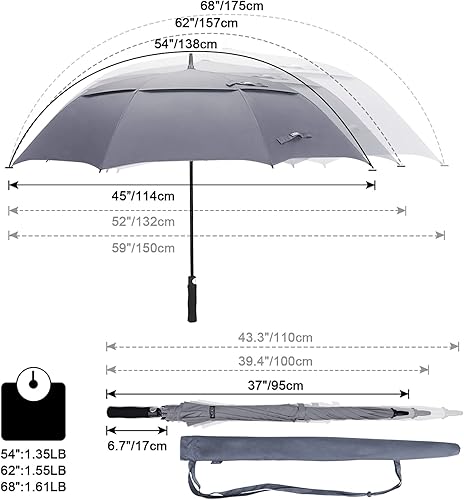 Miniatura 204 de G4Free - Paraguas de golf de apertura automática de 47, 54, 62 y 68 pulgadas - Paraguas extragrande con doble toldo, ventilado, a prueba de viento