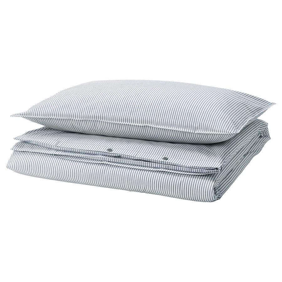 SOLFIBBLA Duvet cover and 2 pillowcases, Double - Soft Microfibre Polyester - Bedding Quilt Cover Set, with Pillow cases (Blue/striped, 150x200/50x80 cm)