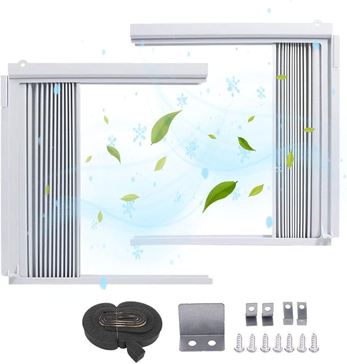 Window Air Conditioner Side Panels with Frame,Room AC Accordion Filler Curtain Kit