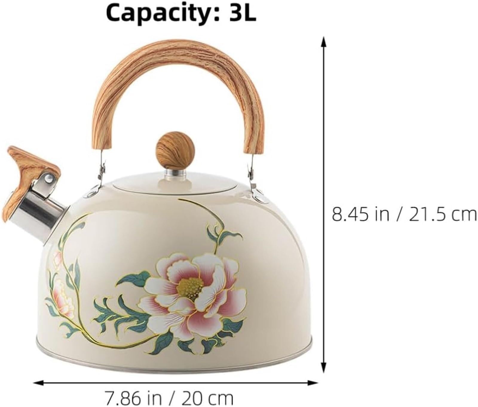 Teekanne, 3L Pfeifender Teekessel aus Edelstahl mit Blumenmuster – schnell kochende Teekanne for die Küche