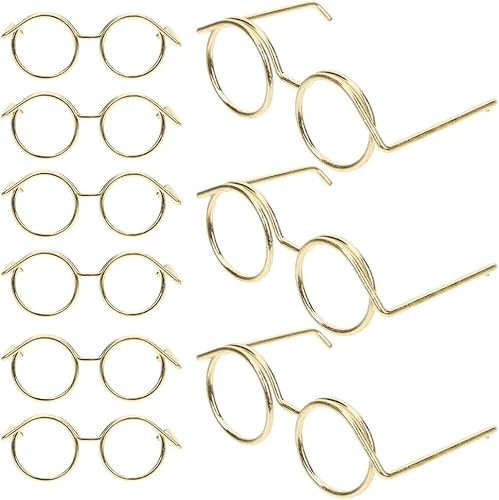 Tofficu 20 mini lentes de muñeca, borde de alambre de metal, lentes sin marco, lentes de vestir para muñecas, gafas redondas para manualidades,