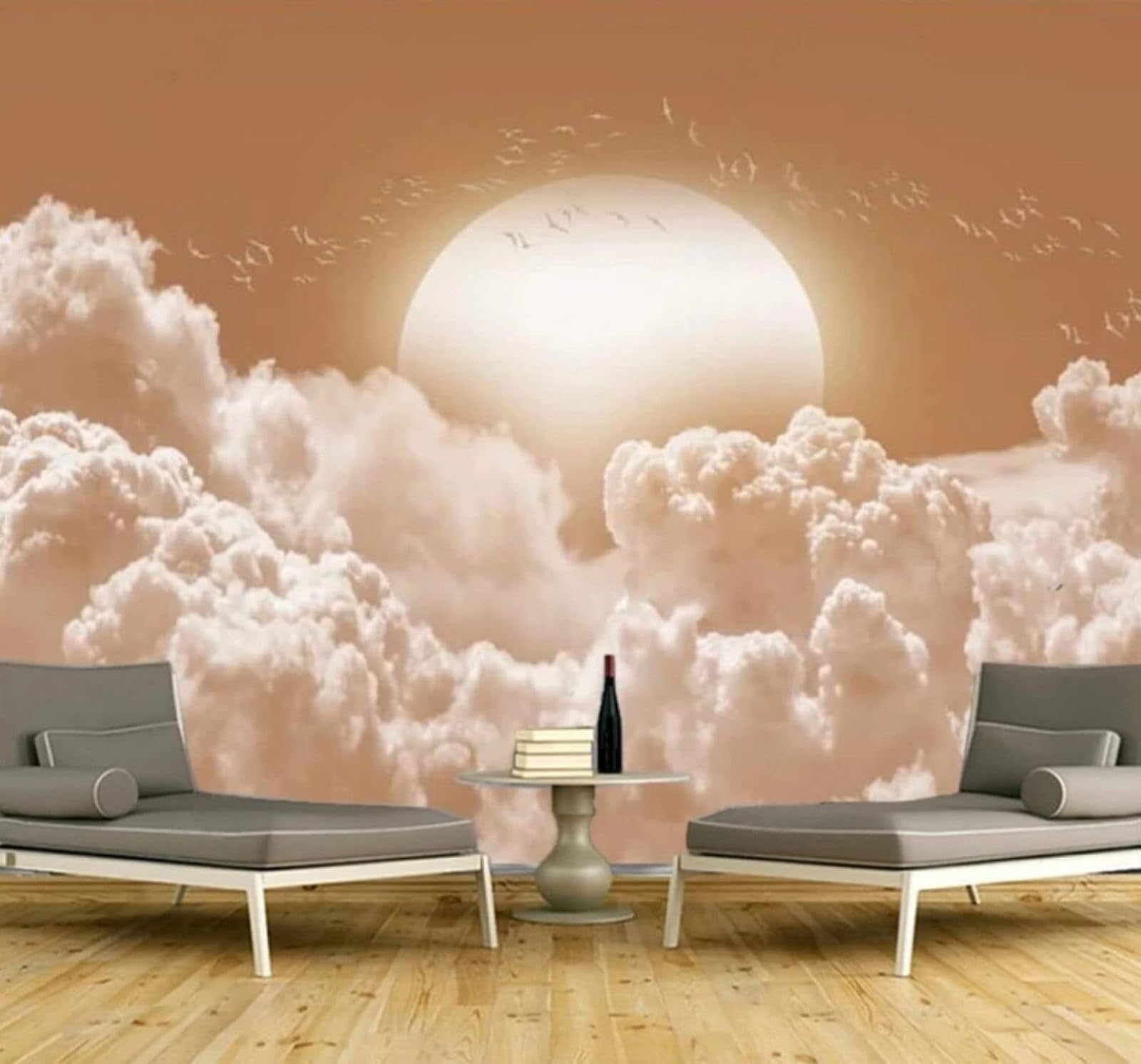 XLMING Ethereal White Clouds Sunrise Birds in Flight Landscape 3D Wallpaper Luxury Silk Study Dining Feature Sofa Grey Bedroom Living Room Tv Decorative Wall-300cm×210cm