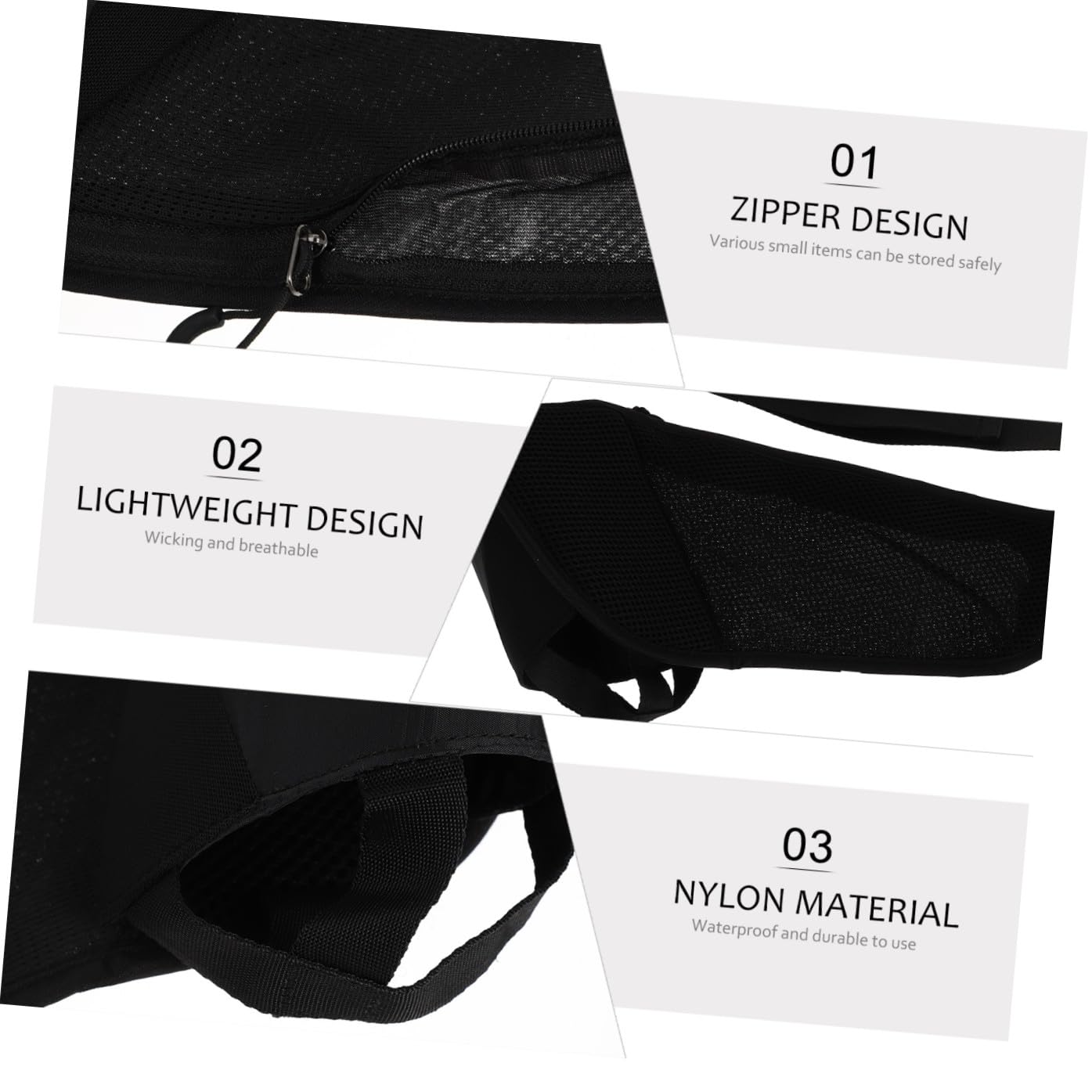 UKCOCO Riñonera para Correr con Portabotellas de Nylon Negro | Diseño de Cintura, Cremallera Suave y Resistente, para Running y Viaje al Aire Libre