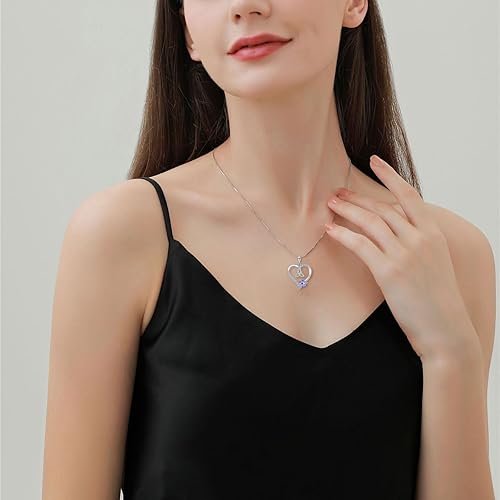 Miniatura 8 de YIFSIY Collar de corazón de plata de ley 925 con colgante de nudo celta para mujer, joyería de piedra natal, regalo