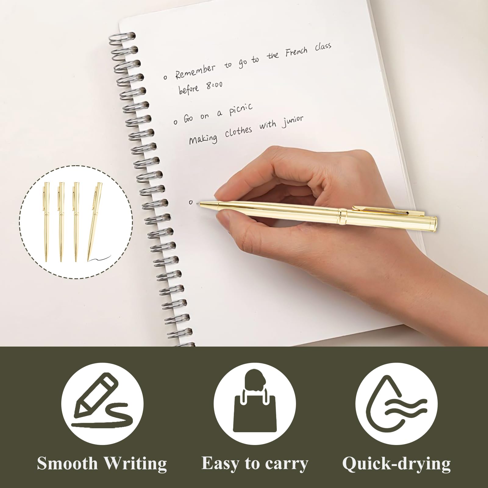 4 Pack Metal Ballpoint Pens, Retractable Metallic Pen Slim Stainless Steel with Black Ink, Smooth Writing Comfortable Grip - Image 4