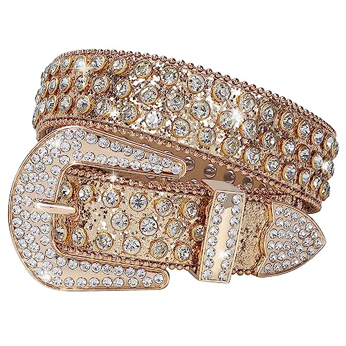 Image of SUOSDEY Women Men Rhinestone Belt Unisex Sequin Strap Bling Crystal Western Studs Glitter Luxury Belt for Jeans Pants Dress