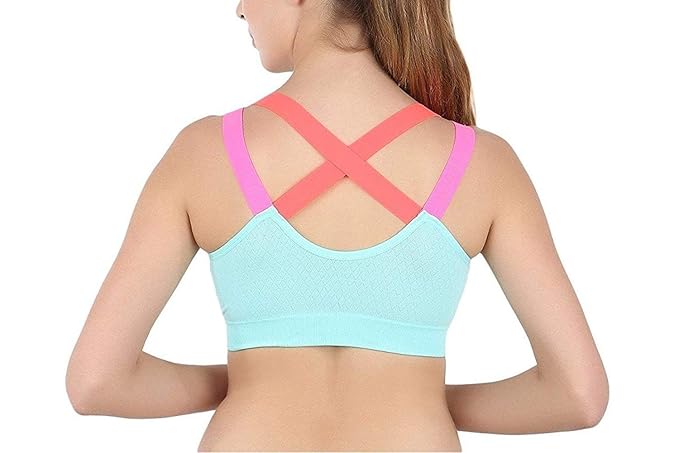Women Nylon Spandex Padded Seamless Medium Impact Sports Bra for Gym, Running, Cycling, Yoga, Fitness