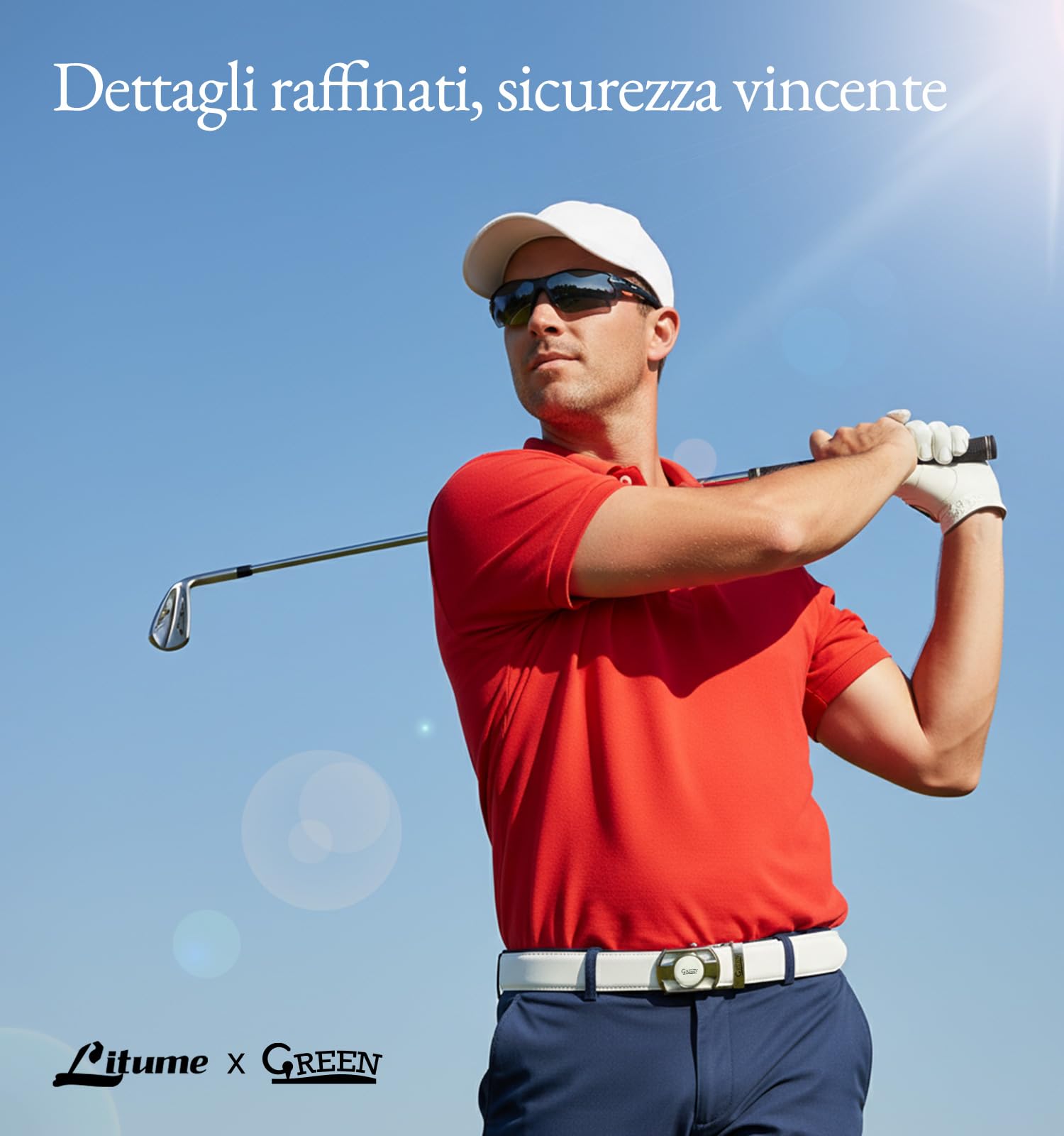 Litume Green Golf Cintura da Golf Automatica senza Buchi – Design Ergonomico con Marcatore Magnetico in Smalto e Fibbia a Micro-Regolazione