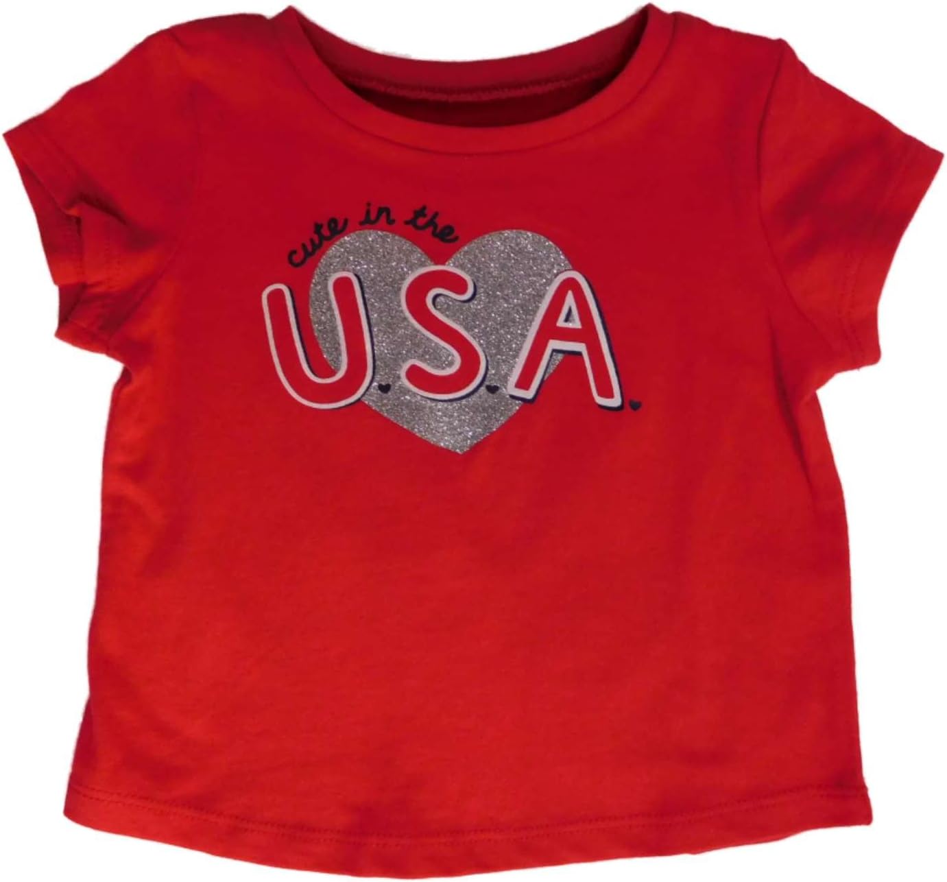 Jumping Beans Infant Girls Red Cute in USA Glitter Heart Patriotic Tee Shirt, Red, 24 Months