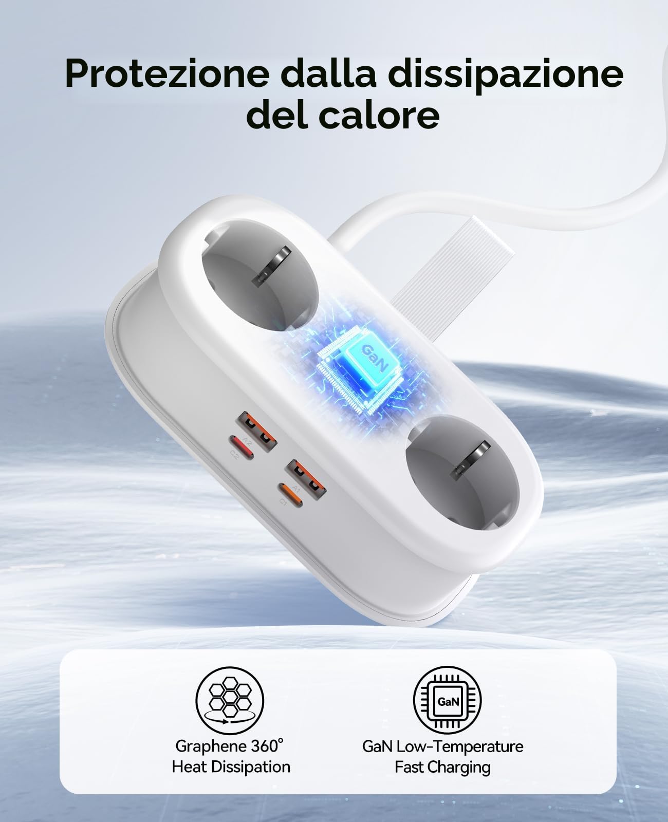 ORICO 65W GaN Presa da Viaggio Multipla con USB-C, 6-in-1 Presa Multipla per Carica Rapida con 4 USB, Prolunga Multpresa con Cavo Raccoglibile 1.6m per MacBook, iPad, Cellulare, Viaggi - AP3 Bianco | 2 prese Schuko, 2 USB-A e 2 USB-C, tecnologia GaN, 2500