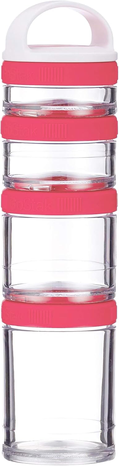 BlenderBottle GoStak Twist n' Lock Storage Jars, 4-Piece Starter Pak, Pink