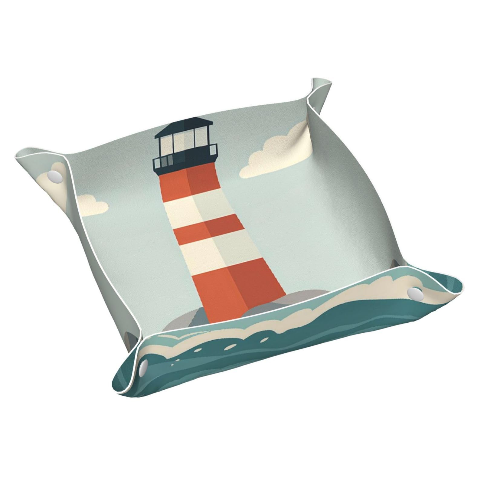 HLBSDM Lighthouse & Ocean Tray Men's Leather Valet Parking Portable Entrance Trays Bedside Storage Box
