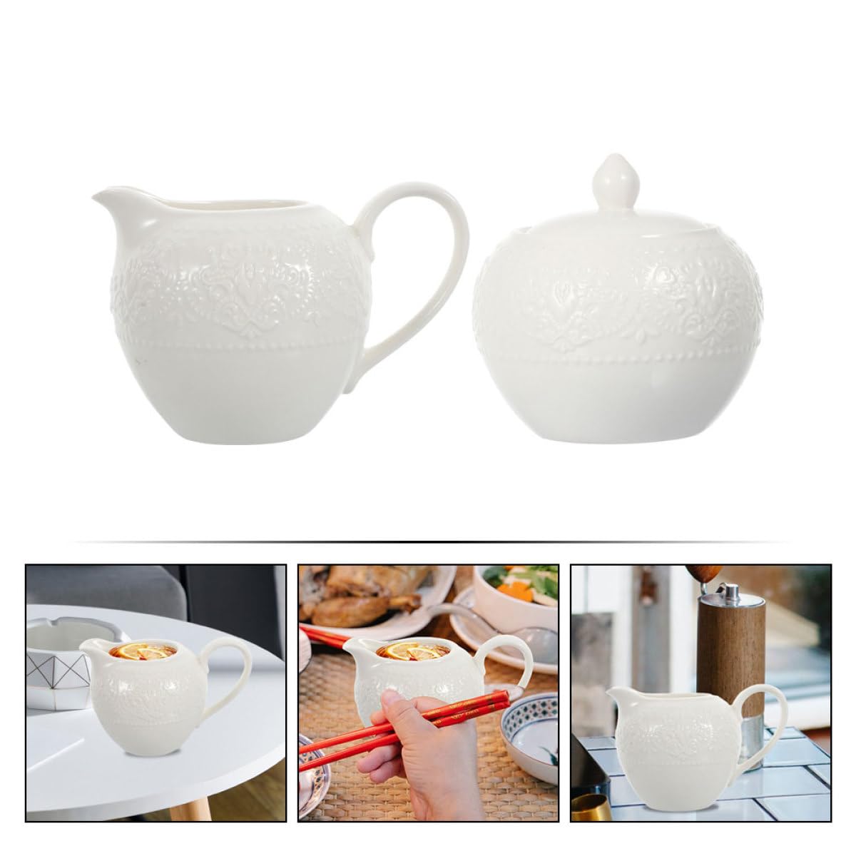 Didiseaon Azucarero y Hervidor de Leche de Color Claro Juego de 2 Piezas de Cerámica Fácil de Limpiar y Multiusos, Diseño Elegante y Práctico para Café en Casa