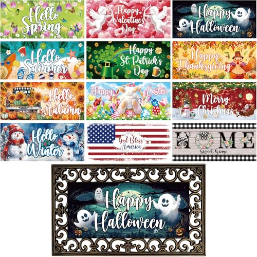Tangren 12Pcs Doormat Inserts Seasonal Entrance Doormats Interchangeable Welcome Doormats Welcome Mat Outdoor for Fall Christmas Front Door Outdoor Indoor 22in x 10in All Season and Holiday
