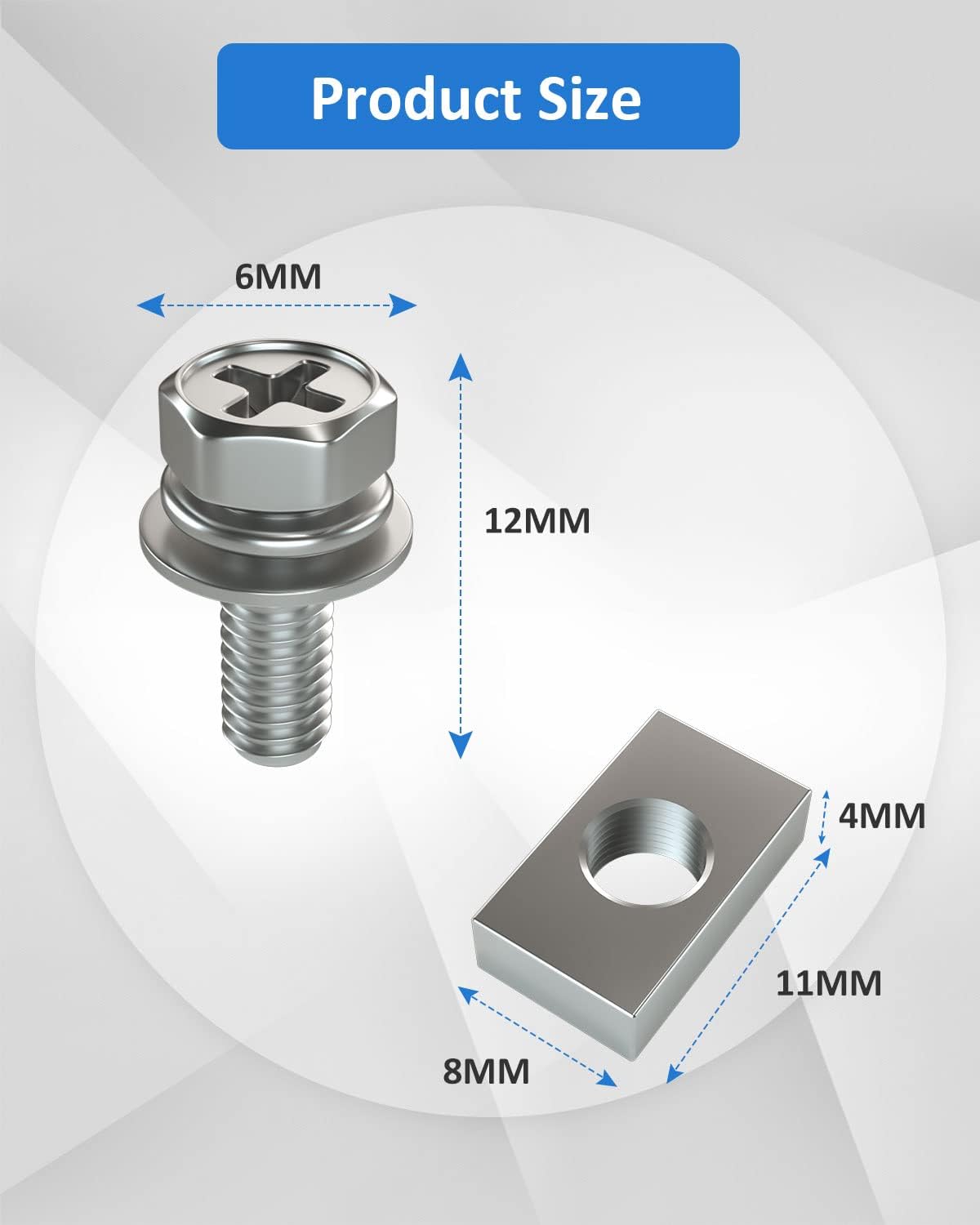 Motorcycle Battery Terminal Bolts and Nuts,12 Pack M6 x 12 mm Bolt Square Nut Kit, 304 Stainless Steel Screws and Nuts for ATV, UTV Bike Scooter (M6x12-12Pack)